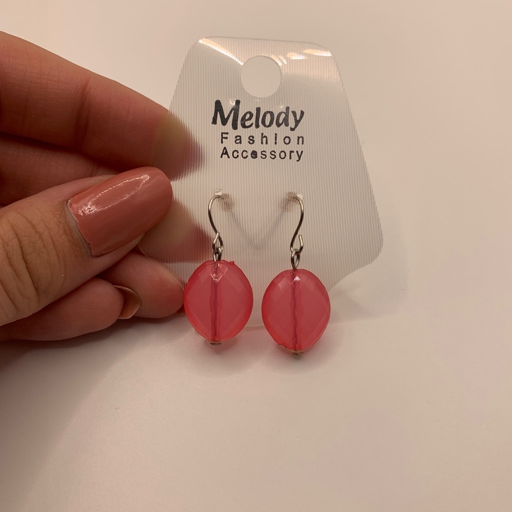 Melody Cosmetic Pink Crystal-Like Drop Earrings